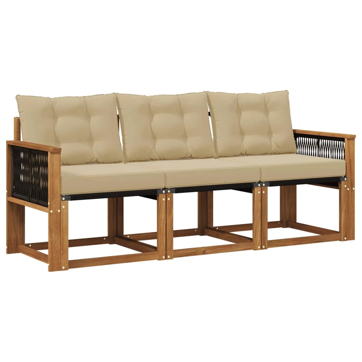 vidaXL Outdoor-Sofagarnitur mit Kissen 3 Stk Natur und Beige 3381745