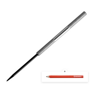 Bauheld Anreißnadel 180mm mit verchromtem Griff und Zimmermannsbleistift.