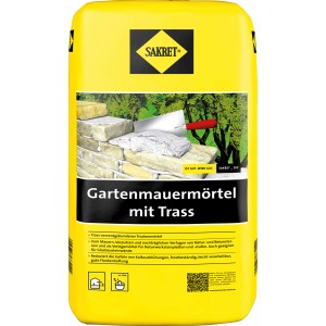 Sakret Gartenmauermörtel mit Trass, 25 kg Sack, gelb. Mauermörtel für Natursteine, Betonsteine und Glasbausteine.