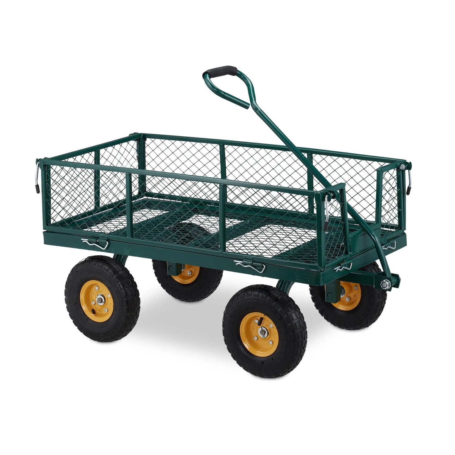 Relaxdays Gartenwagen Stahl Dunkelgrün Luftbereifung 250 kg 107 cm x 53,5 cm x 54 cm