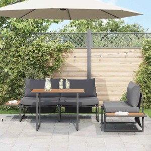 Anthrazitfarbene 3-teilige vidaXL Garten Essgruppe aus Stahl mit Tisch, Sofa und Sessel.