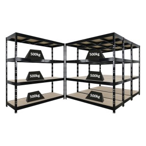PROREGAL Mega Deal 4x Profi Schwerlastregal Rhino HxBxT 200x200x60cm 4 Spanplatten-Ebenen 16mm Fachlast 500kg Schwarz