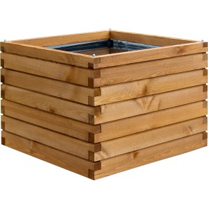 Quadratischer Dobar Gartenteich Alea aus Kiefernholz mit Teichfolie, braun, 78x78x60 cm.