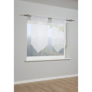 Weißer Bennetti Spitzpanneaux Voile mit Silberdruck, 60x120 cm, als Fenstervorhang mit Schlaufen.