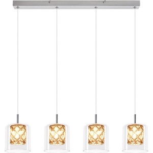 ZMH Pendelleuchte 4 flammig Modern Kristall Glas 120cm Höhenverstellbar G9 Lang Hängeleuchte für Wohnzimmer Esszimmer
