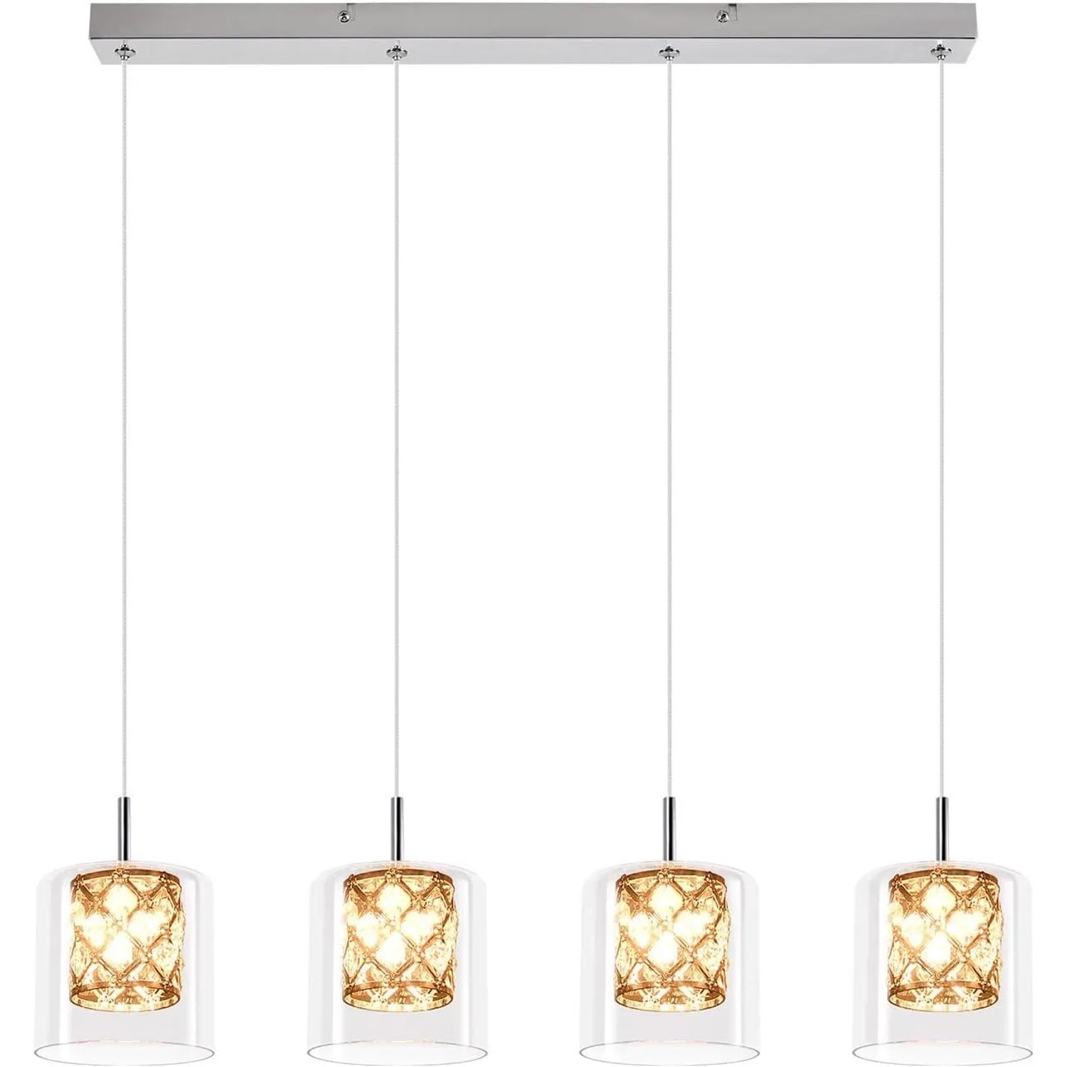 ZMH Pendelleuchte 4 flammig Modern Kristall Glas 120cm Höhenverstellbar G9 Lang Hängeleuchte für Wohnzimmer Esszimmer