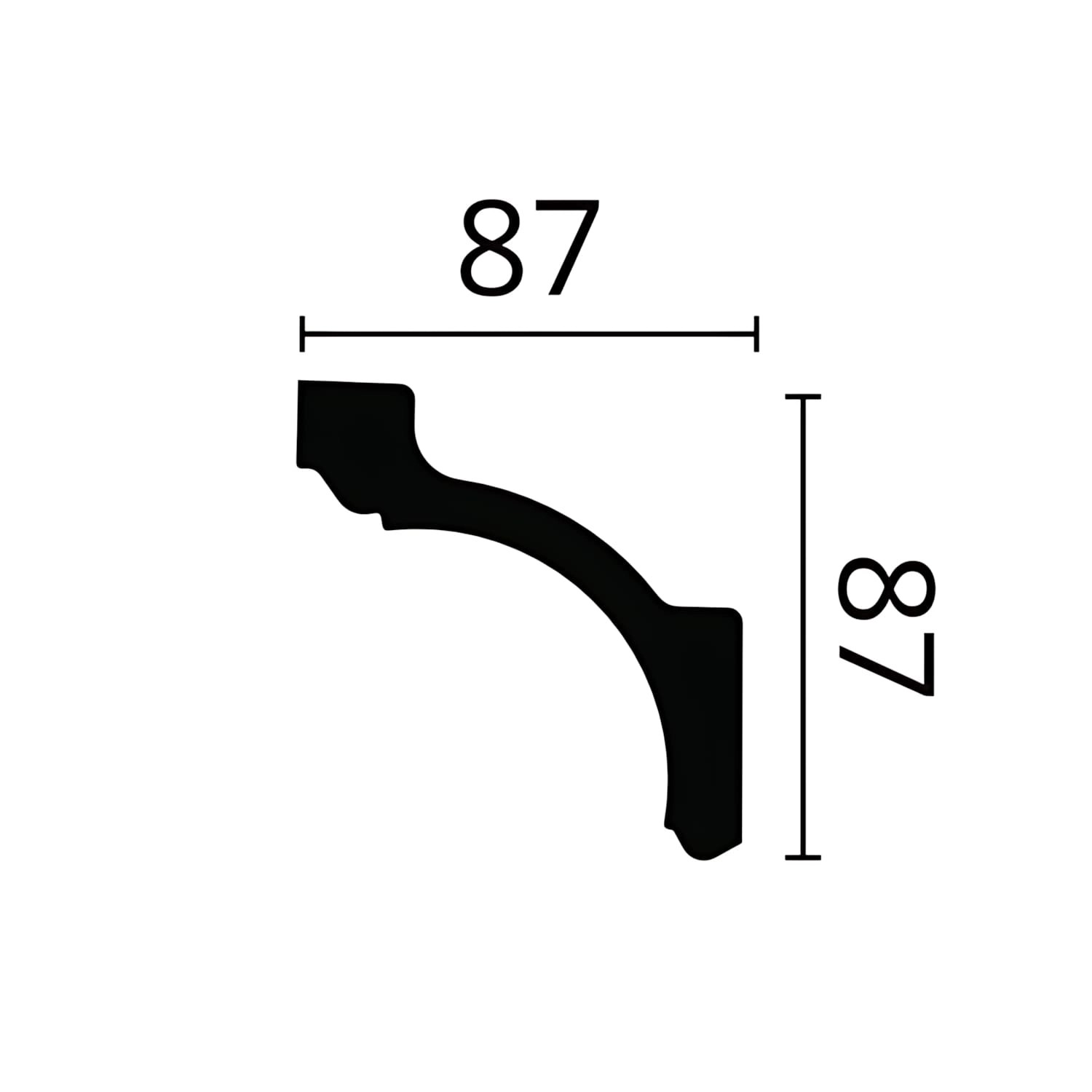 Abbildung der NOEL & MARQUET NMC Z20 ARSTYL Eckleiste (8,7x8,7cm) mit Maßangaben.