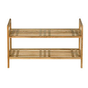 Wenko Schuhregal aus Holz, 40,5x69cm, mit 2 Ablagen, stapelbar. Schuhkommode aus Walnussholz.