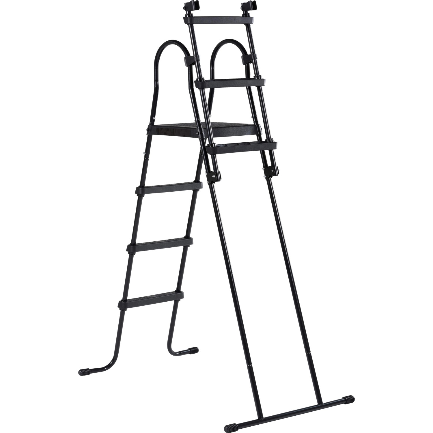 Schwarze EXIT Poolleiter für Pools mit 108-122 cm Rahmenhöhe, mit Handlauf und Anti-Rutsch-Sprossen.