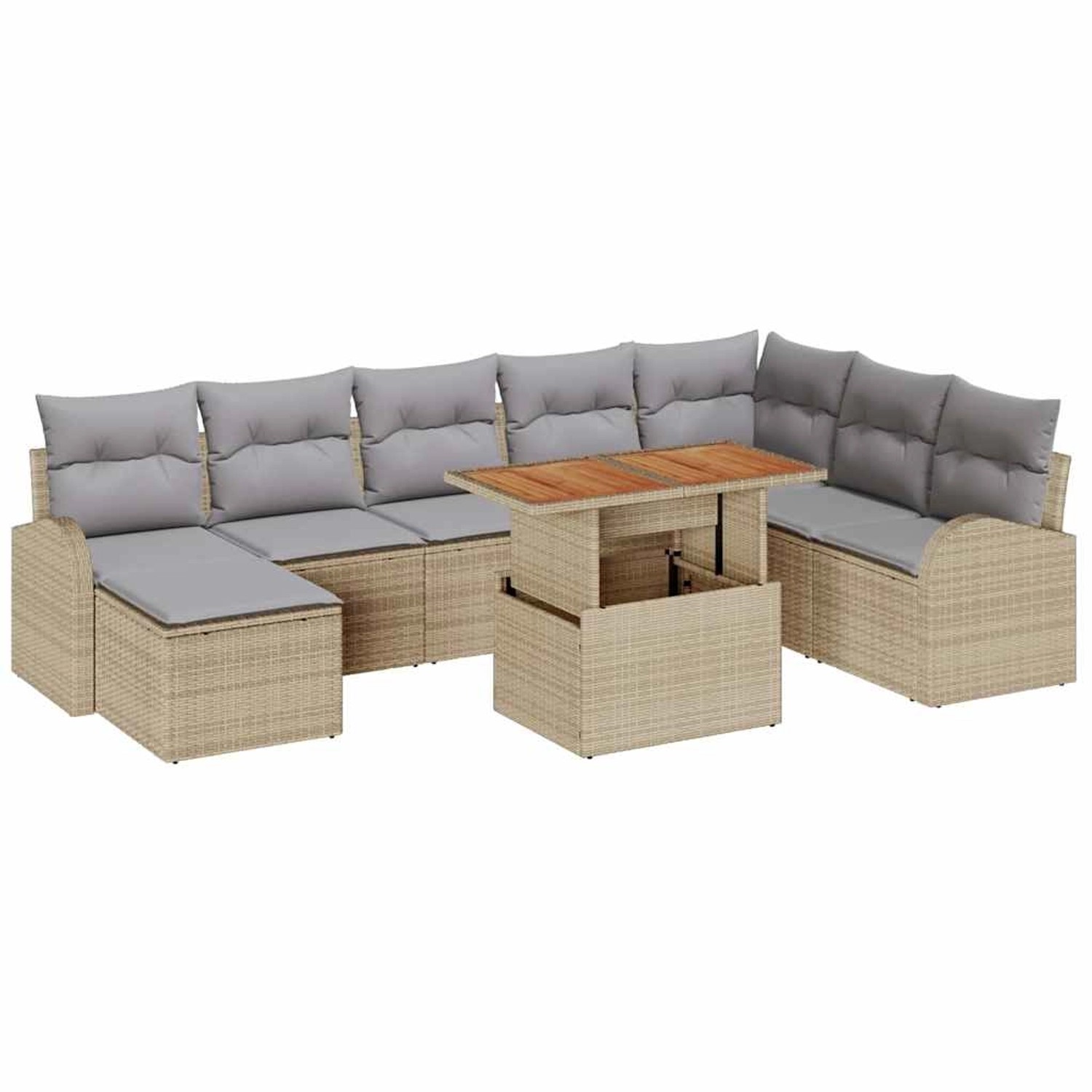 vidaXL Garten-Sofa-Set mit Speicher 9-Tlg Beige Poly Rattan 3358359 günstig online kaufen