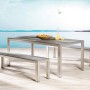 Gartenmöbel-Set Seattle: Tisch und zwei Bänke in Silber-Anthrazit mit Aluminiumgestell und Holzoptik.