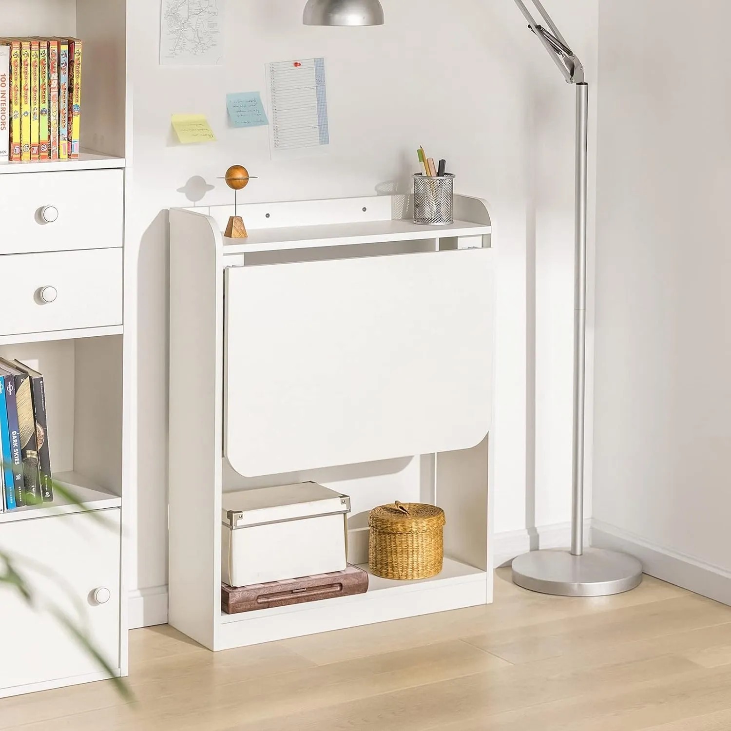 SoBuy Klapp-Schreibtisch FWT92-W, weißer Computertisch mit Ablagen.
