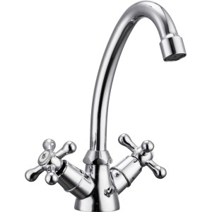 Waschtischarmatur Taruma Chrom im Retro Design mit Kreuzgriffen für Waschbecken im Bad.