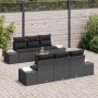 7-teiliges Garten-Sofa-Set aus Polyrattan und Akazie in Schwarz mit Kissen.
