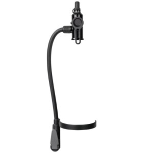 Schwarzer Topeak TubiBooster X Inflator-Kopf mit flexiblem Schlauch und Halterung für Drucklufttank. Für Fahrrad-Tubelessreifen.