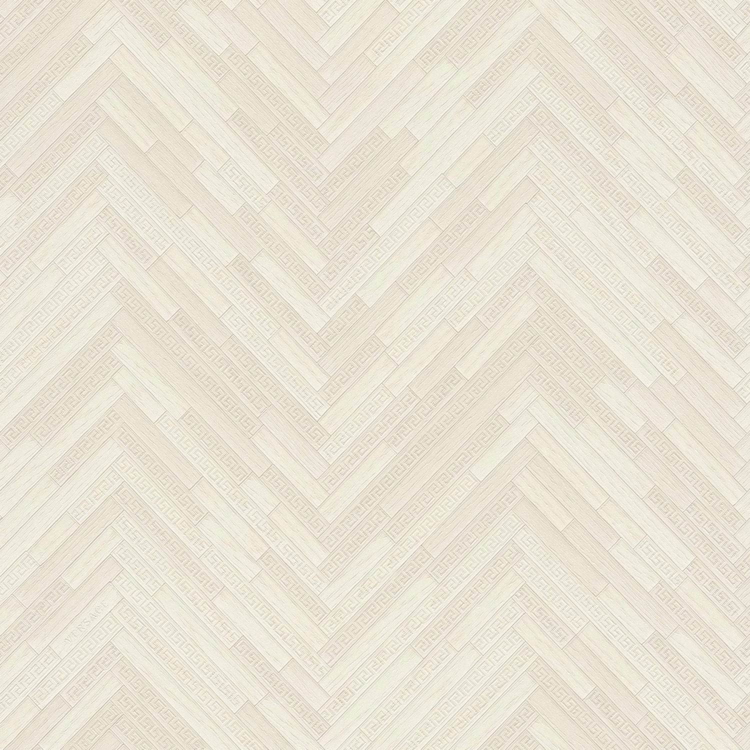 Bricoflor Creme Tapete mit Fischgrät Design ausgefallene Vliestapete mit Mäander Muster in Holzoptik Helle Vinyl Tapete Ideal für Bad und Schlafzimmer