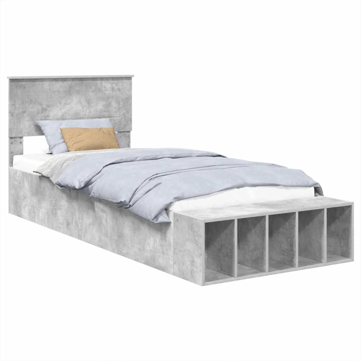 vidaXL Bettrahmen mit Regal Beton Grau 90 x 190 cm Holzwerkstoff 3408406