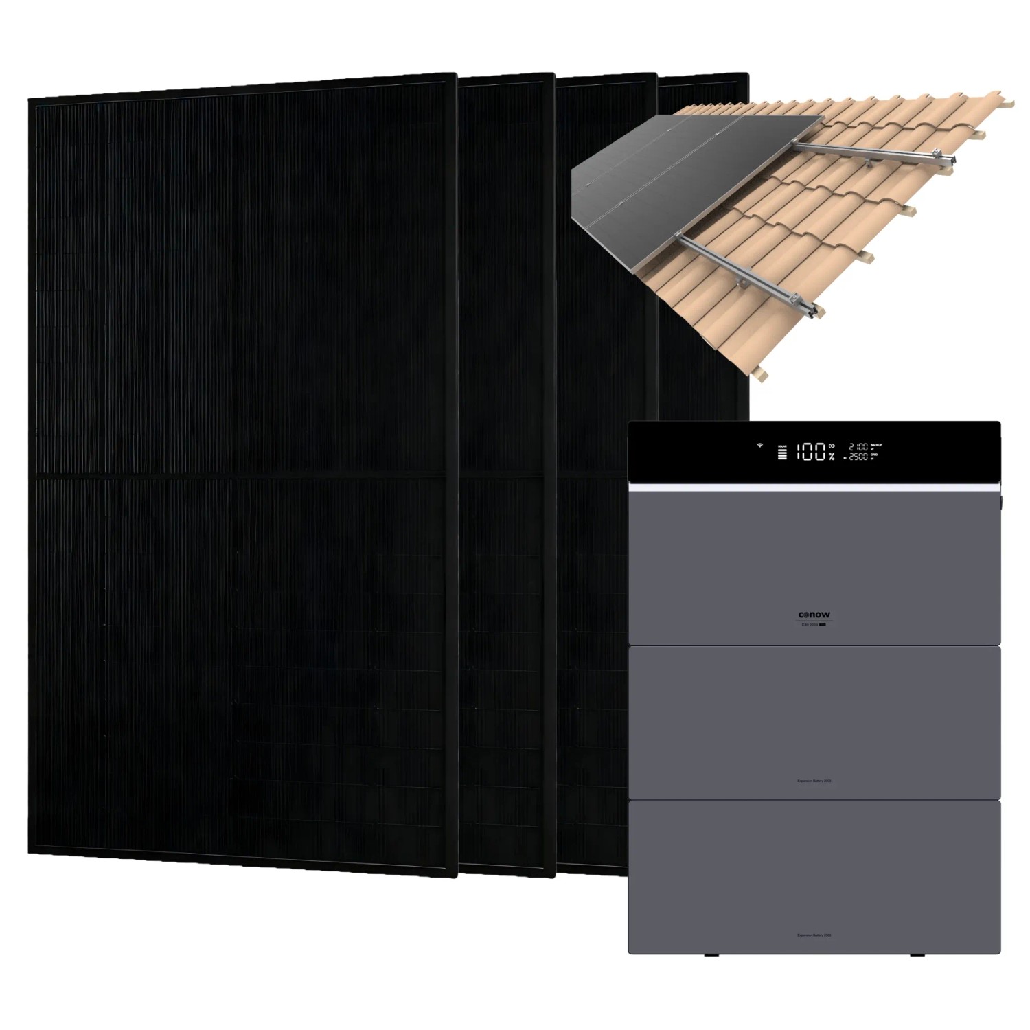 Conow CBE2000 Pro 1820W Balkonkraftwerk mit Halterung Dachziegel mit 2 CBE2000 Erweiterungsakku