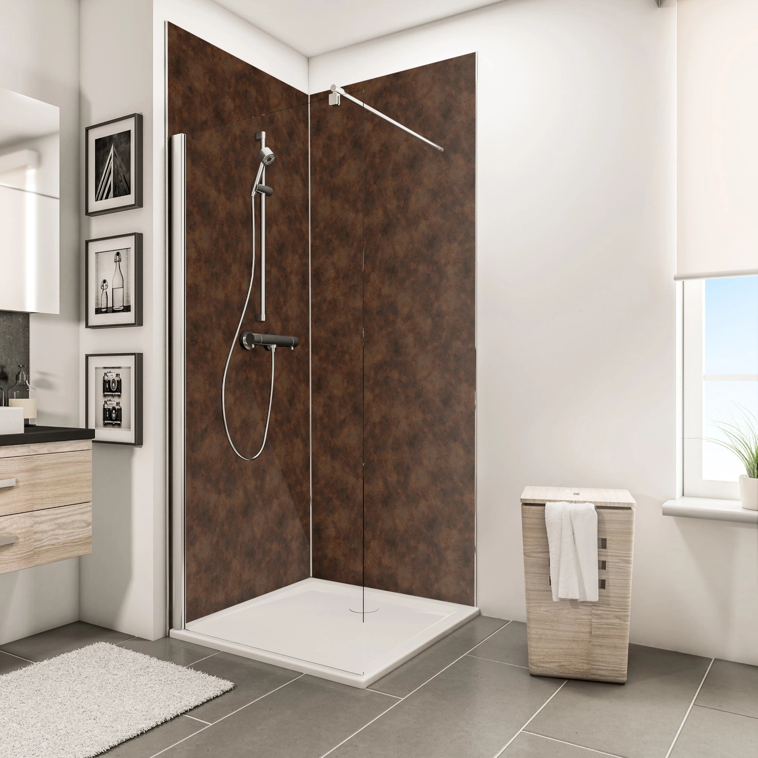 Schulte Duschrückwand ExpressPlus DecoDesign mit Rosteffekt in Dusche
