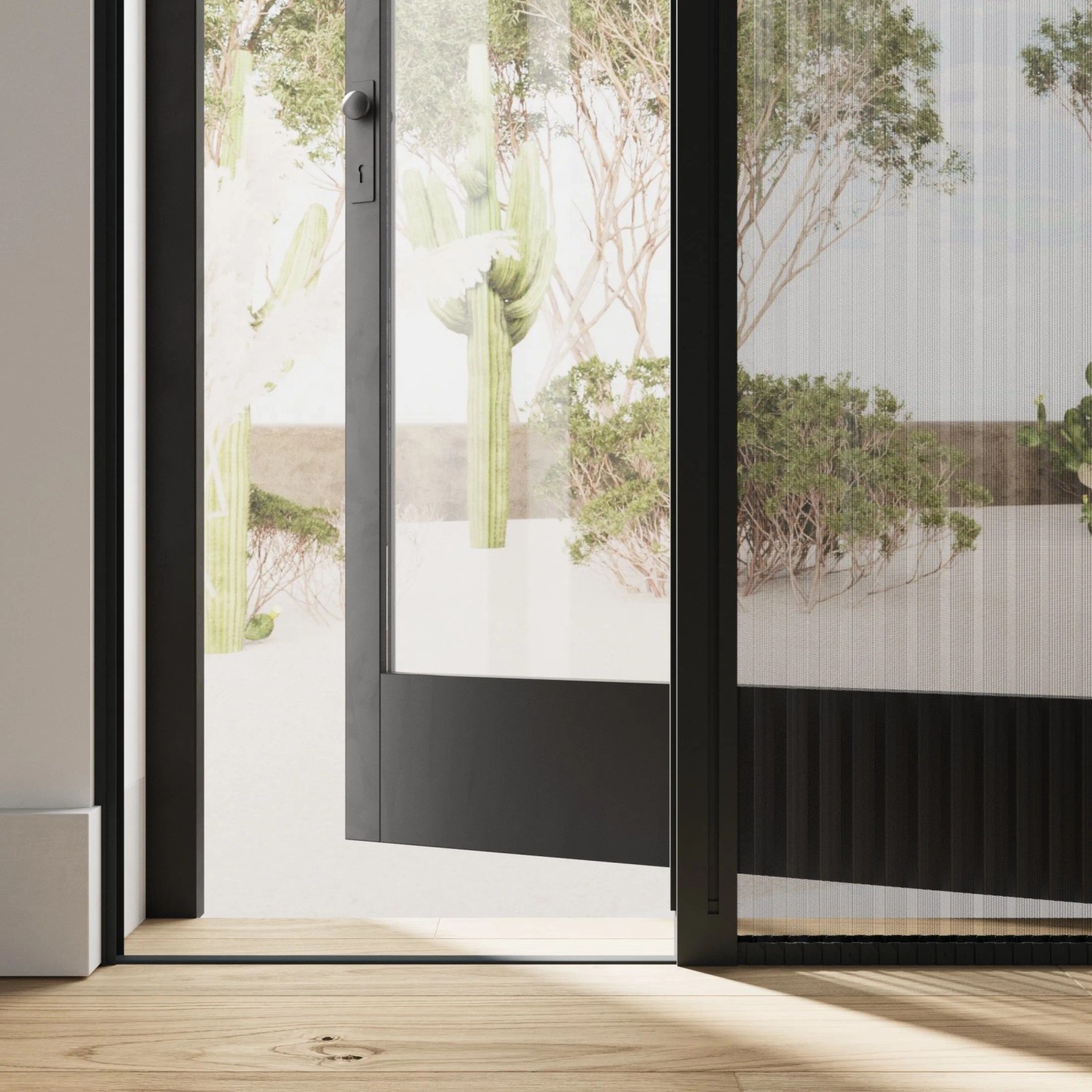 Anthrazitfarbene Insektenschutztür Plissee von Cocoon Home Concepts für Standardtüren.