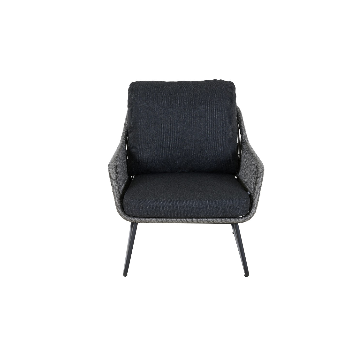 Grauer Siena Garden Loungesessel Kansas mit Kissen für Garten oder Terrasse.