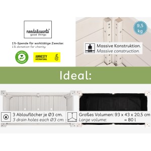 Detailansicht needs&wants Hochbeet Growy4: Holz, weiße Lasur, massive Bauweise, Ablauflöcher, großes Volumen.