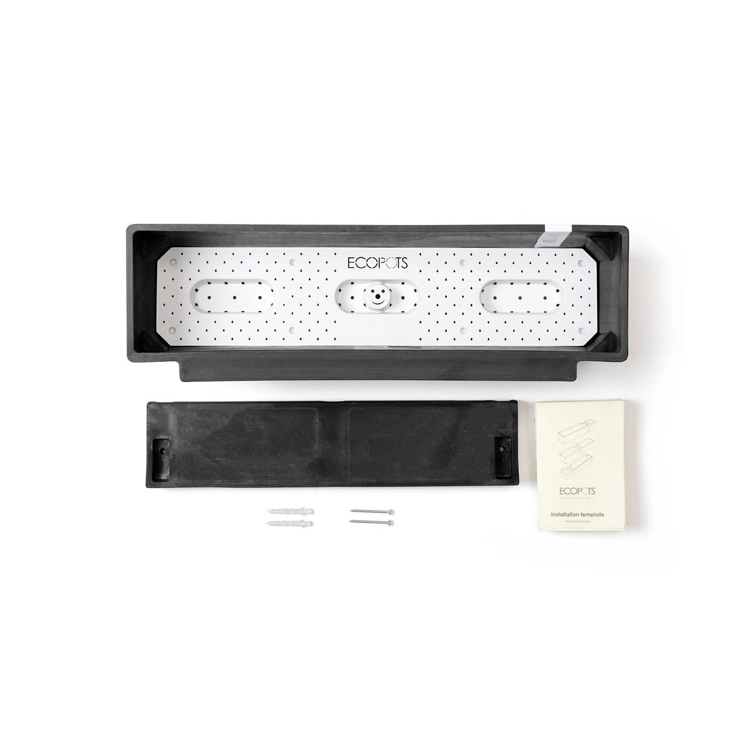 Ecopots Manhattan Wall L Hängetopf, dunkelgrau, 55x15cm, mit Montagezubehör.