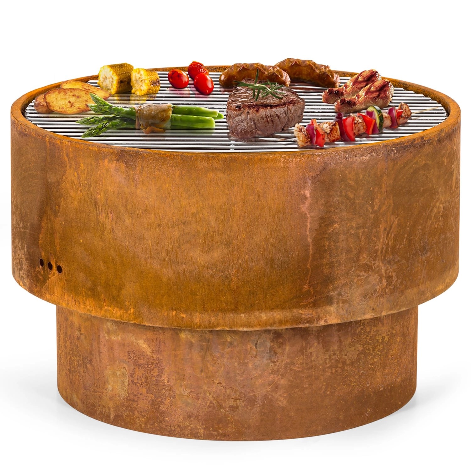 Blumfeldt Pompeji Rust Feuerschale Grill Gartentisch Bambus Ø 60 cm Stahl R günstig online kaufen