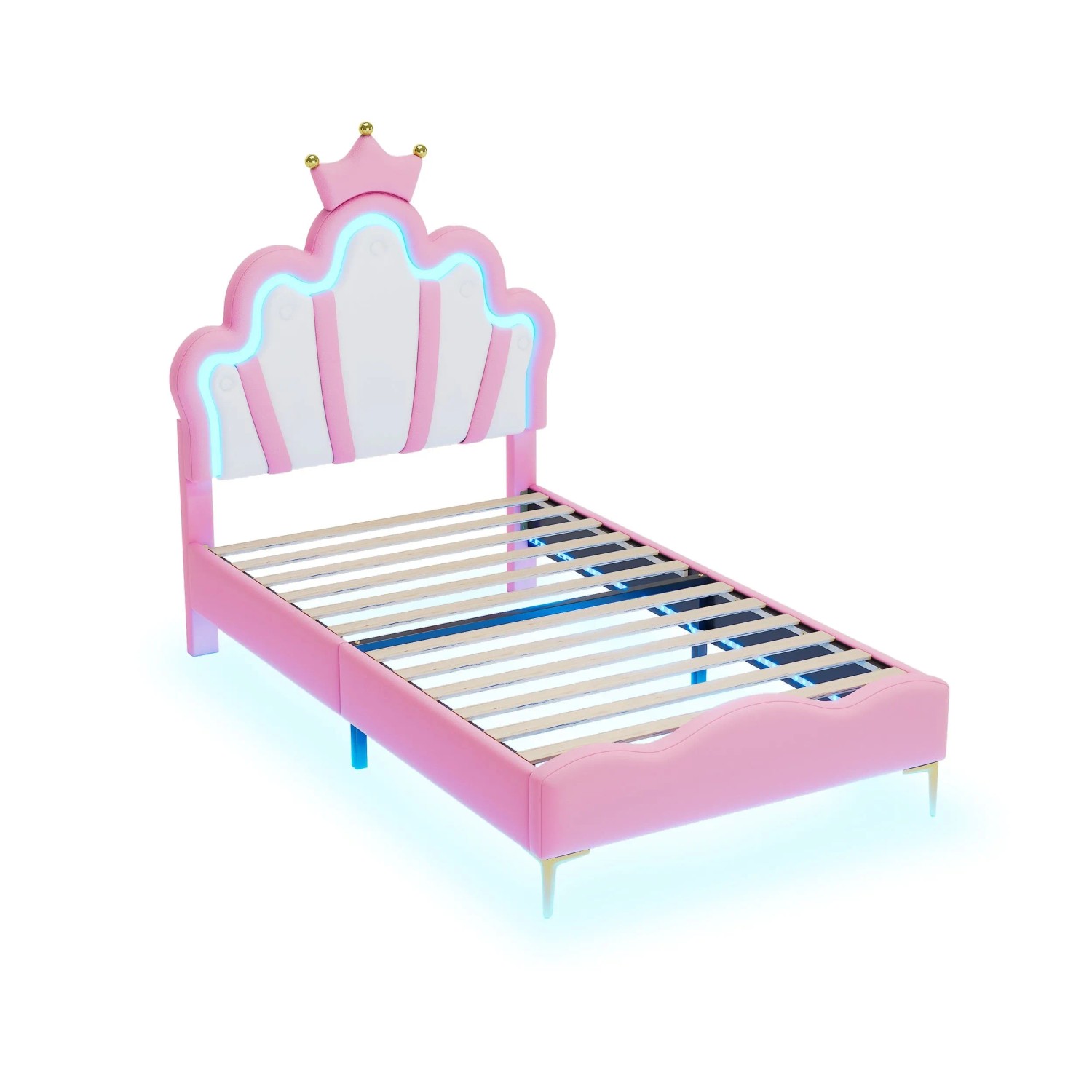 okwish Polsterbett 90x200cm mit LED Licht Kinderzimmer Rosa ohne Matratze