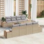 Beiges 9-teiliges vidaXL Garten-Sofa-Set aus Poly Rattan mit Kissen für Terrasse und Garten.