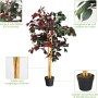 Hohe Costway Kunstpflanze Ficus, 120cm, mit grünen und roten Blättern, stabilen Stämmen und schwarzem Topf mit Moos. Ideal für Büro, Zuhause.