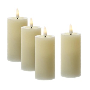 Marelida LED Kerzenset, 4 creme Stumpenkerzen in Rustik Optik mit Timer für Adventskranz.