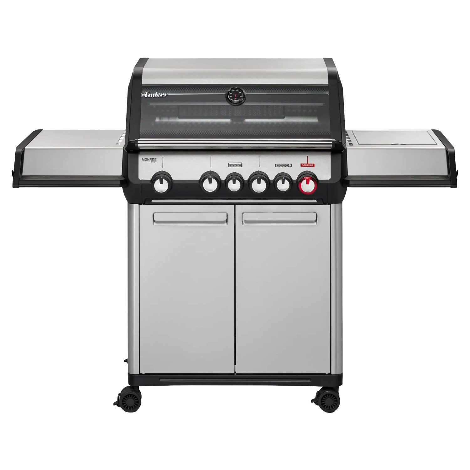 Enders Gasgrill Monroe Pro 4 SIKR Turbo mit Seitenkocher und Sichtfenster.