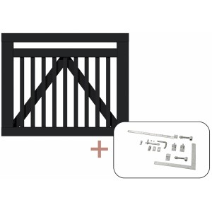 Schwarzes Einzeltor aus Nadelholz (100x80cm) mit Beschlägen für Gartenzäune.