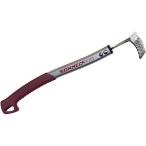 Hochbeet Kleinrechen, Gartenhandgerät mit rotem Griff und silbernem Rechenkopf.