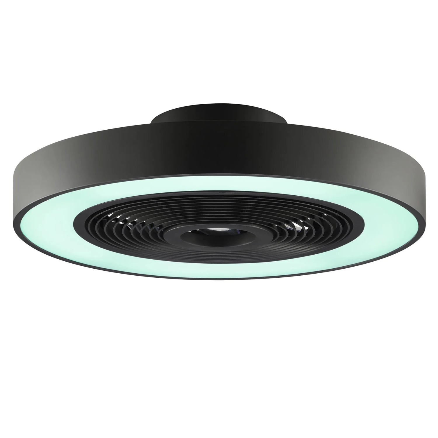 Schwarze LED-Deckenleuchte Catania mit Ventilator und RGB-Beleuchtung, Ø 48,6 cm.