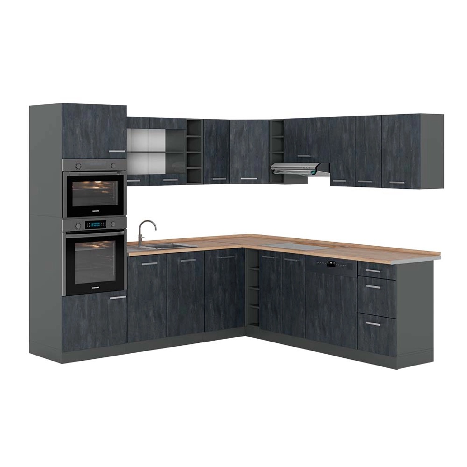 Vicco R-Line Einbauküche in L-Form Schwarz Beton/Anthrazit 237 x 247 cm AP günstig online kaufen