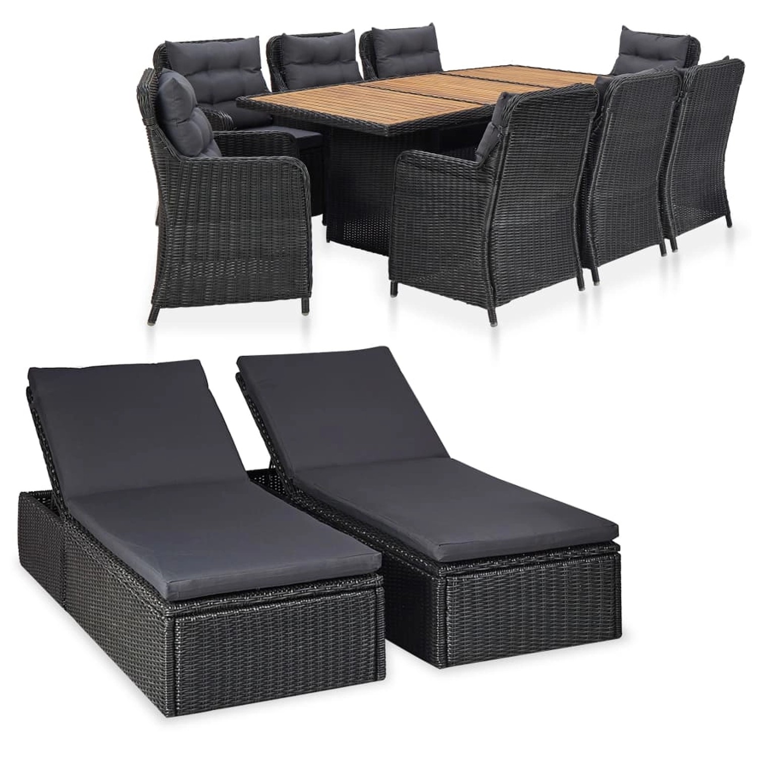 vidaXL 11-tlg Garten-Essgruppe Poly Rattan Schwarz Modell 1