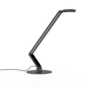 Schwarze Luctra LED Schreibtischlampe mit Radialfuß und Touchpanel für Innenleuchten.