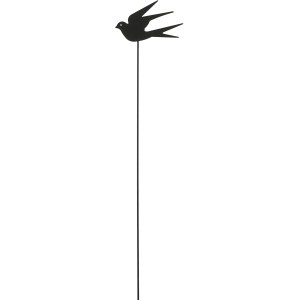 Schwarzer Gartenstecker Schwalbe aus Metall, 85cm hoch, Dekoration für Garten und Balkon.