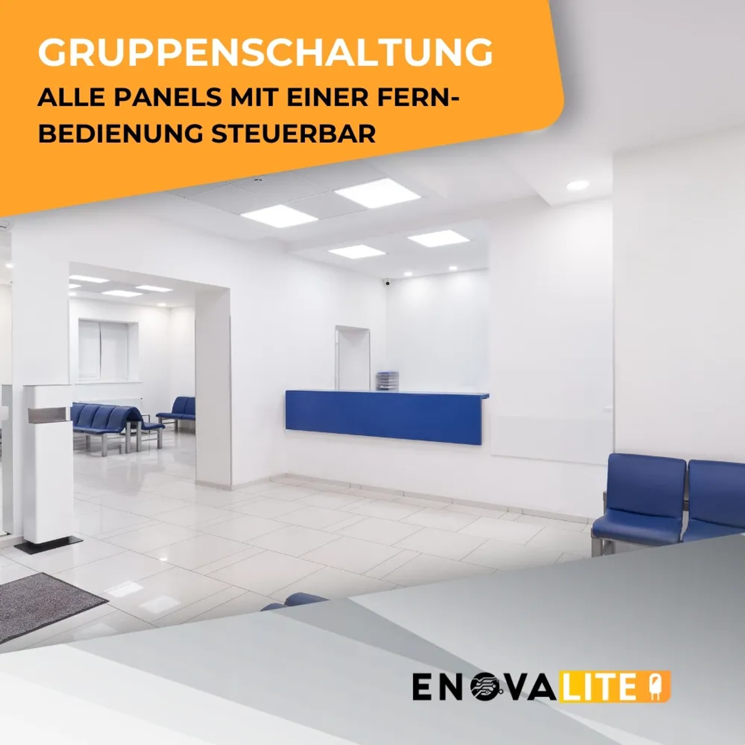 ENOVALITE LED-Panel 36W im Büro: Dimmbare Deckenleuchte mit Fernbedienung für angenehmes Licht.