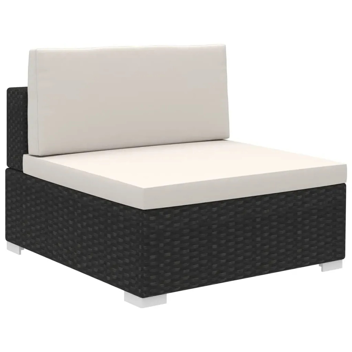 vidaXL Garten-Lounge-Element, Poly Rattan schwarz mit cremeweißen Auflagen.