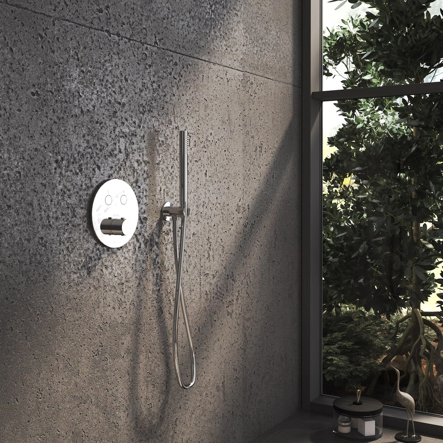 Kronenbach Unterputz Thermostat für 2 Verbraucher, runde Chrom Ausführung mit Smart Push Funktion.