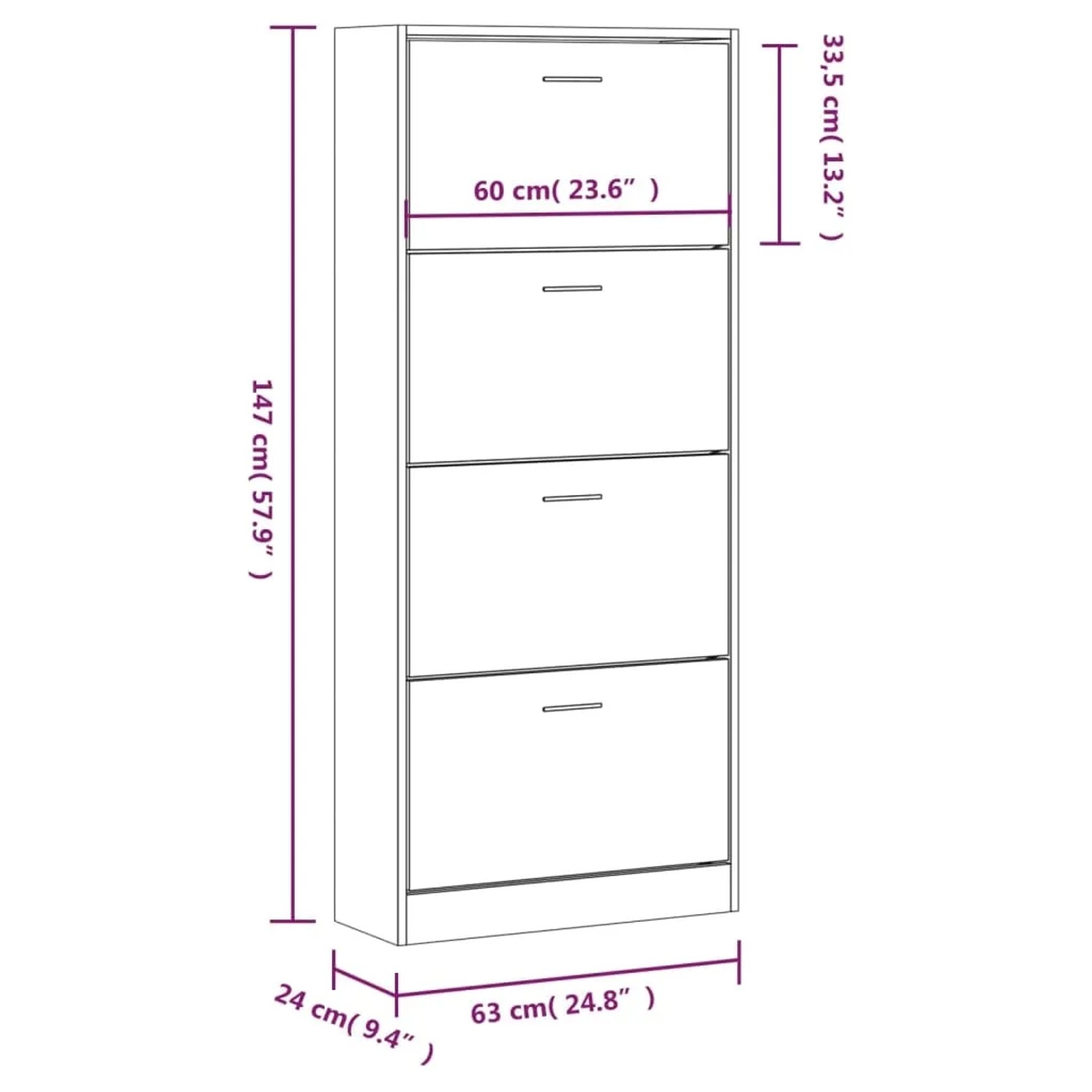 vidaXL Schuhschrank Räuchereiche, 4 Klappen, 63x24x147 cm. Moderner Schuhkipper für Flur.