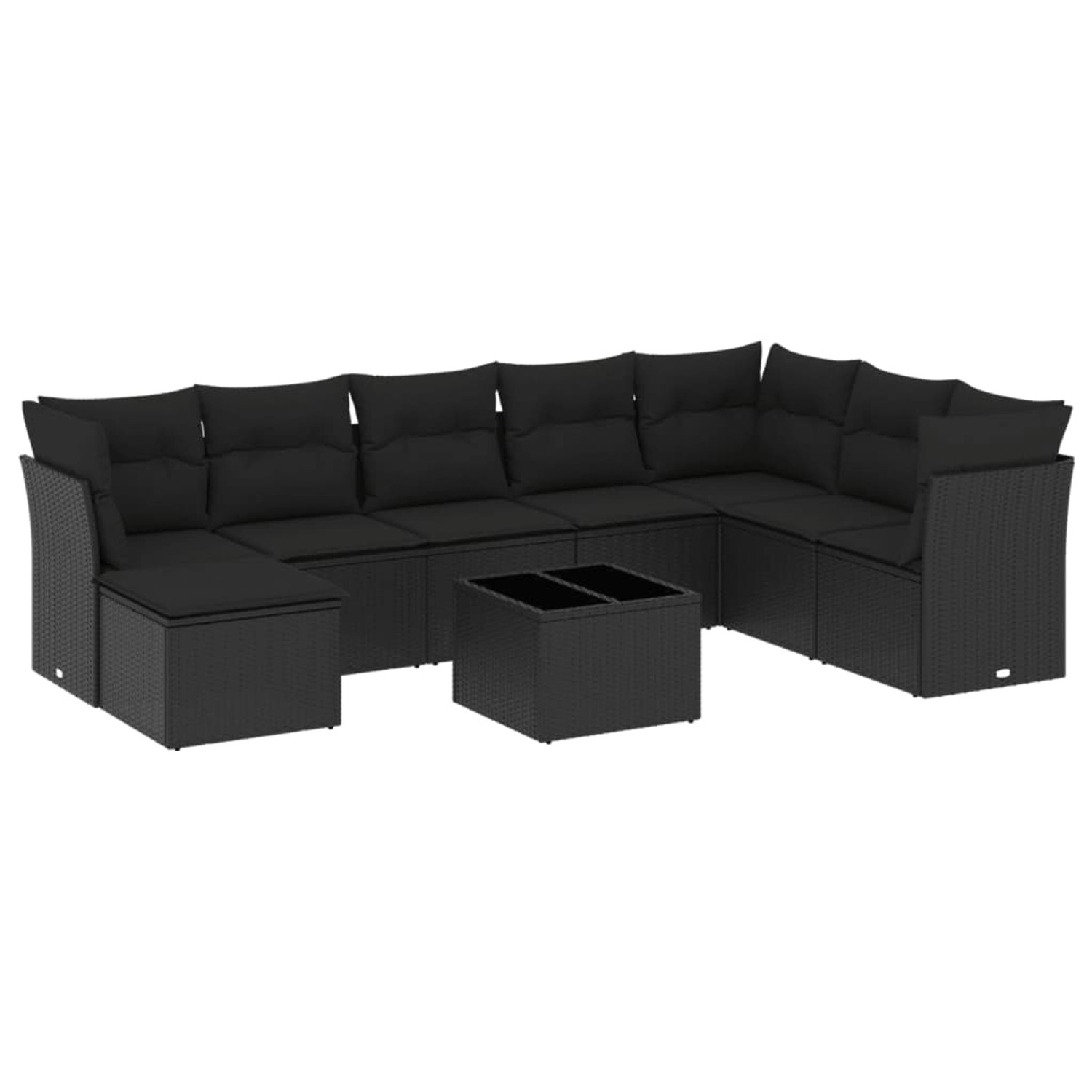 vidaXL 9-tlg Garten-Sofagarnitur mit Kissen Schwarz Poly Rattan Modell 43