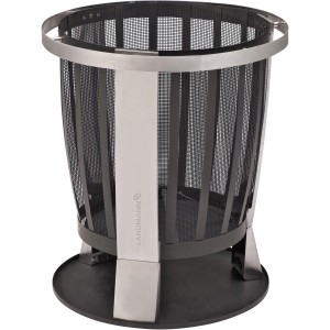 Landmann Feuerkorb mit Holzaufsteller, Edelstahl-Blenden, moderne Optik für Lagerfeuer im Garten.