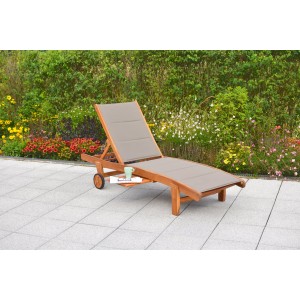 Merxx Gartenliege Acapulco aus Akazie mit Textilbezug und Rädern.