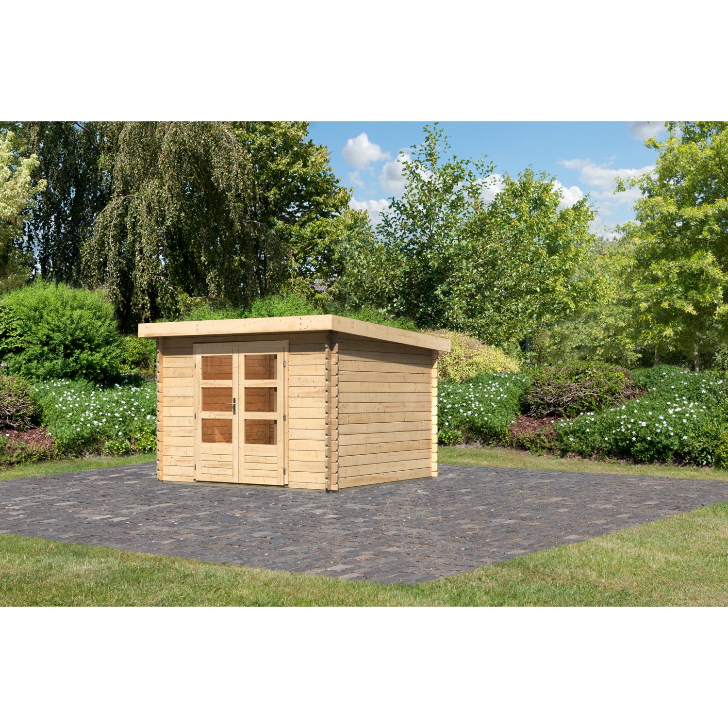 Karibu Holz-Gartenhaus Ängelholm Natur Unbehandelt 280 cm x 280 cm günstig online kaufen