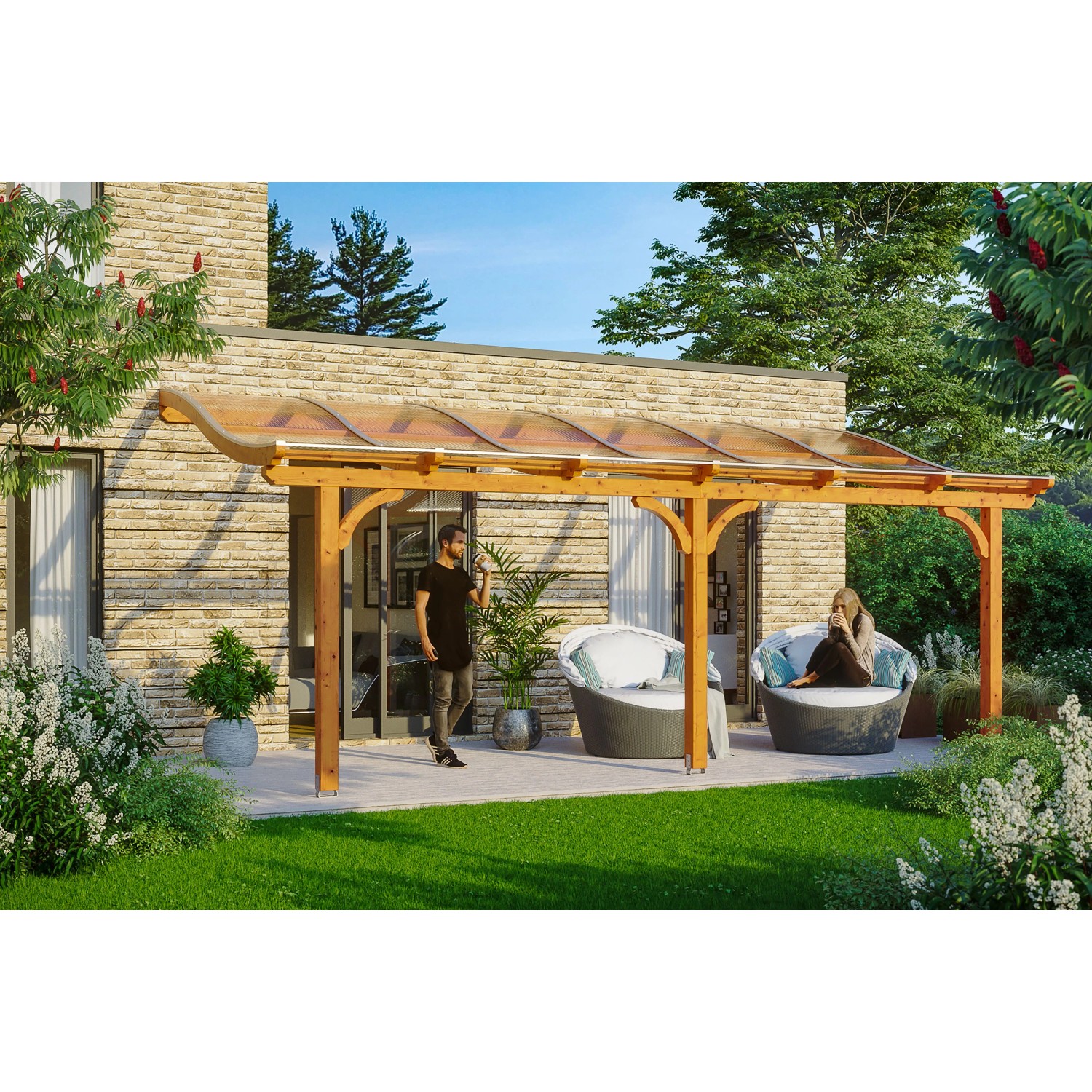 Skan Holz Terrassenüberdachung Venezia 648 x 239 cm Leimholz Eiche hell