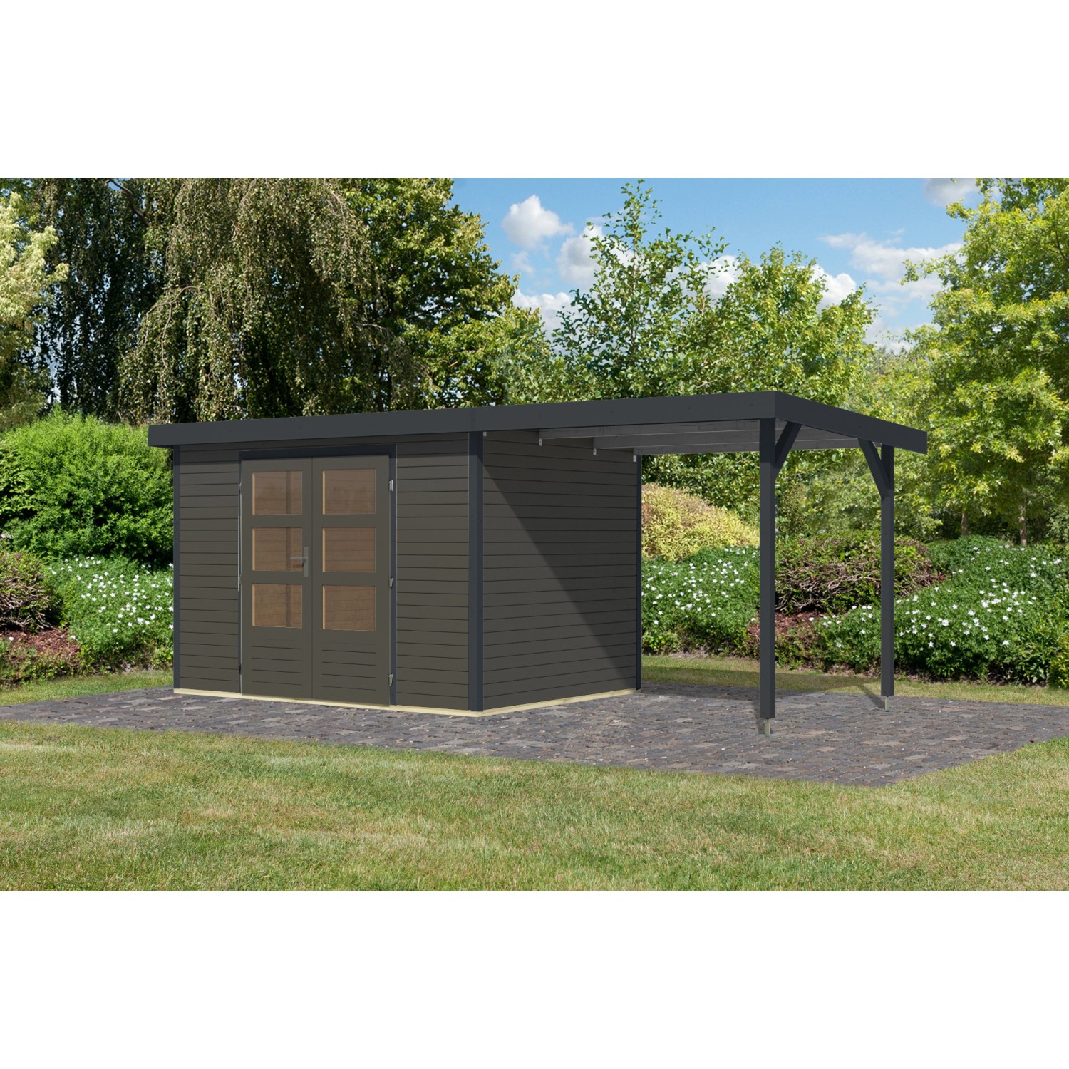 Karibu Gartenhaus Ernesto 4 B Anbaudach Terragrau/Anthrazit 209 x 298 x 213 günstig online kaufen